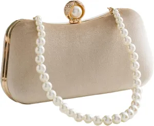 Synthetic Pearl Top-Handle Evening Bag for Women, Faux Suede Evening Purses and Clutches Formal Wedding Handbags (Color : Beige)