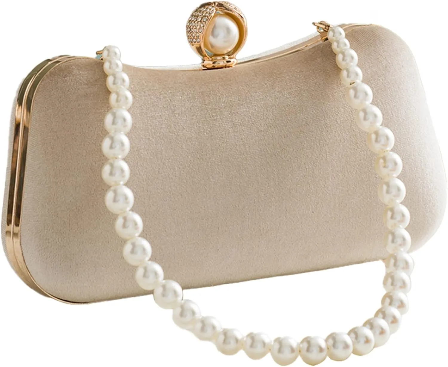 Synthetic Pearl Top-Handle Evening Bag for Women, Faux Suede Evening Purses and Clutches Formal Wedding Handbags (Color : Beige)