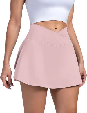 Tennis Skirts for Women with Shorts Athletic Skorts High Waisted Skater Golf Skirt Crossover Yoga Shorts Pickleball Outfits
