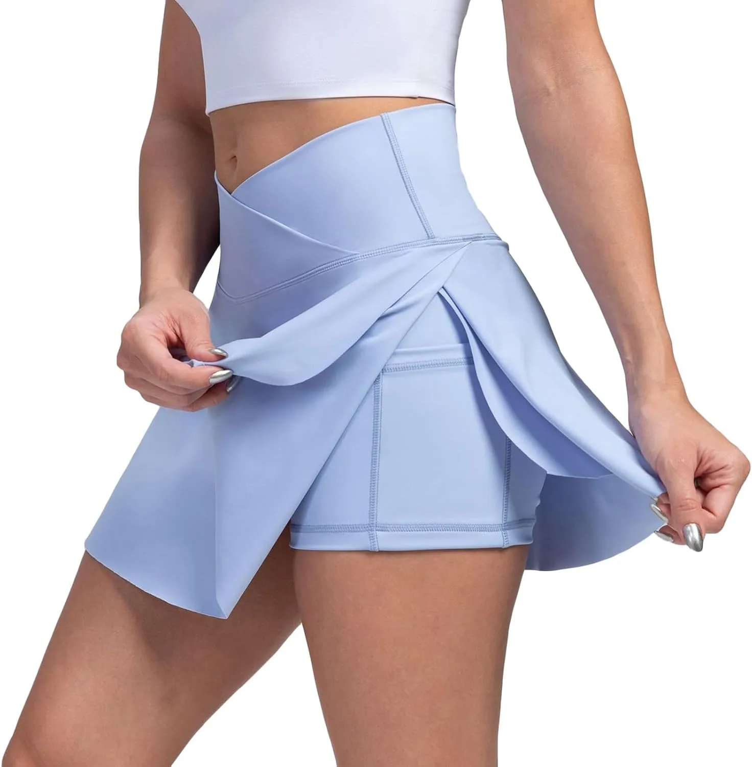 Tennis Skirts for Women with Shorts Summer Built-in Shorts Crossover Tennis Golf Workout Skirts Short with Pockets