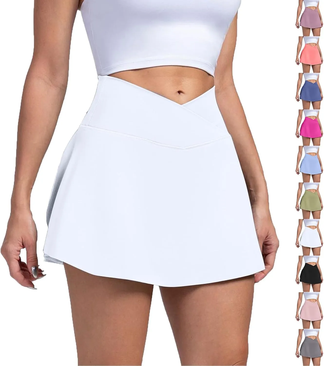 Tennis Skirts for Women with Shorts Underneath Cute Athletic Skirts with Pockets Slit High Waisted Golf Skirt