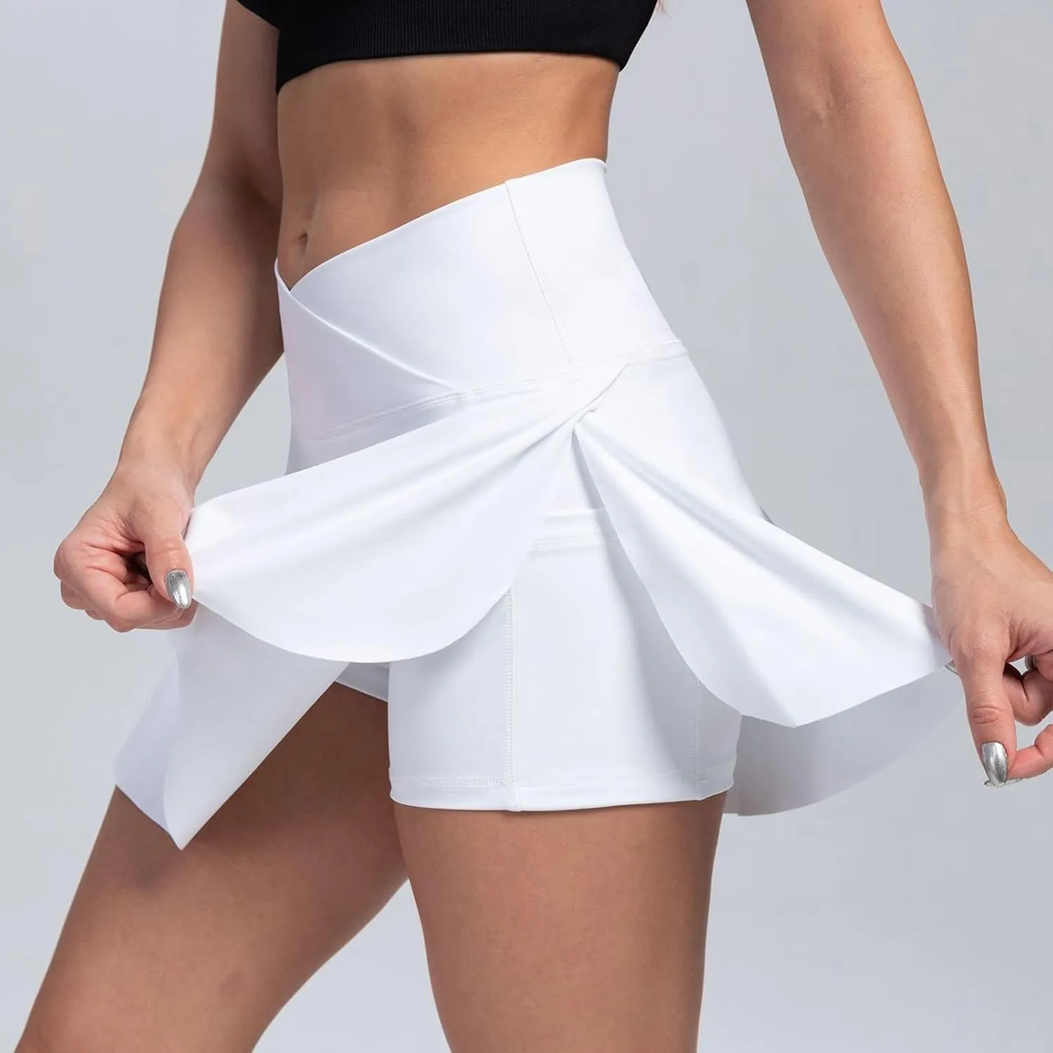 Tennis Skirts for Women with Shorts Underneath Cute Athletic Skirts with Pockets Slit High Waisted Golf Skirt