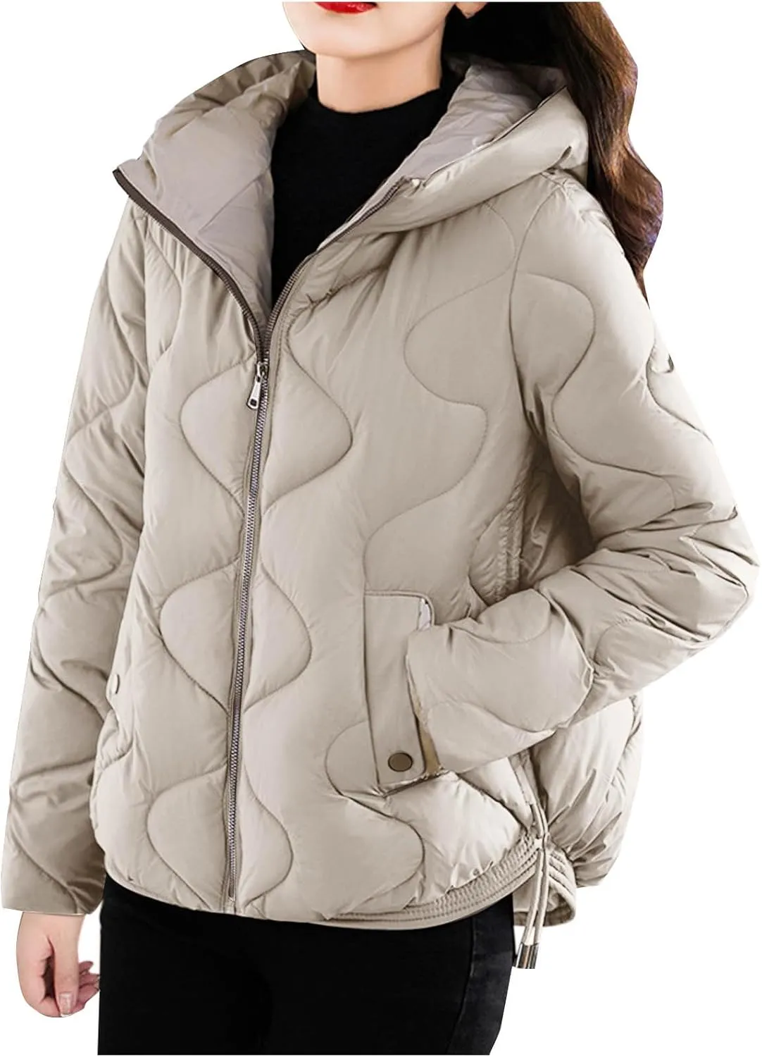Thicken Winter Coats For Women Baggy Zip Up Cropped Quilted Jackets Soft Lightweight Long Sleeve Down Coats With Hood