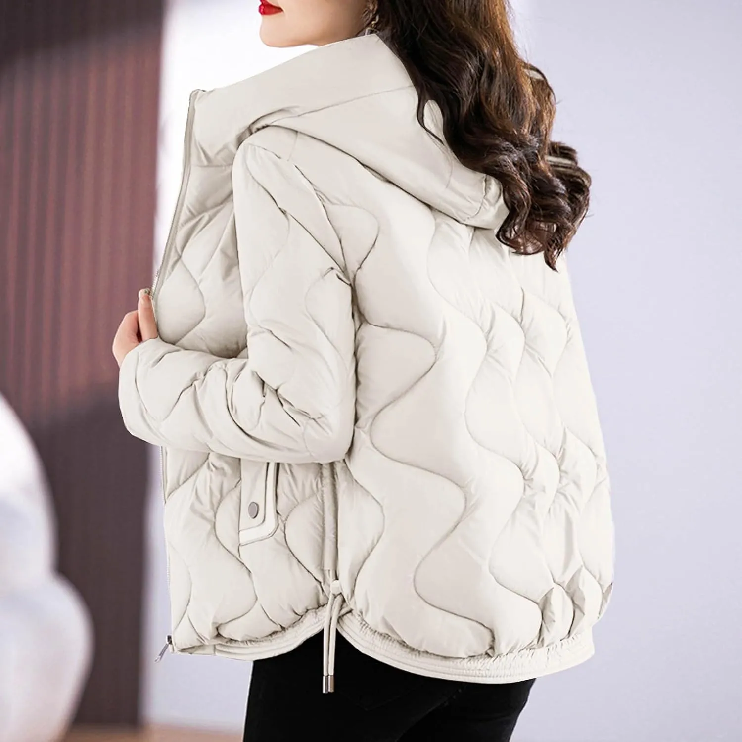 Thicken Winter Coats For Women Baggy Zip Up Cropped Quilted Jackets Soft Lightweight Long Sleeve Down Coats With Hood