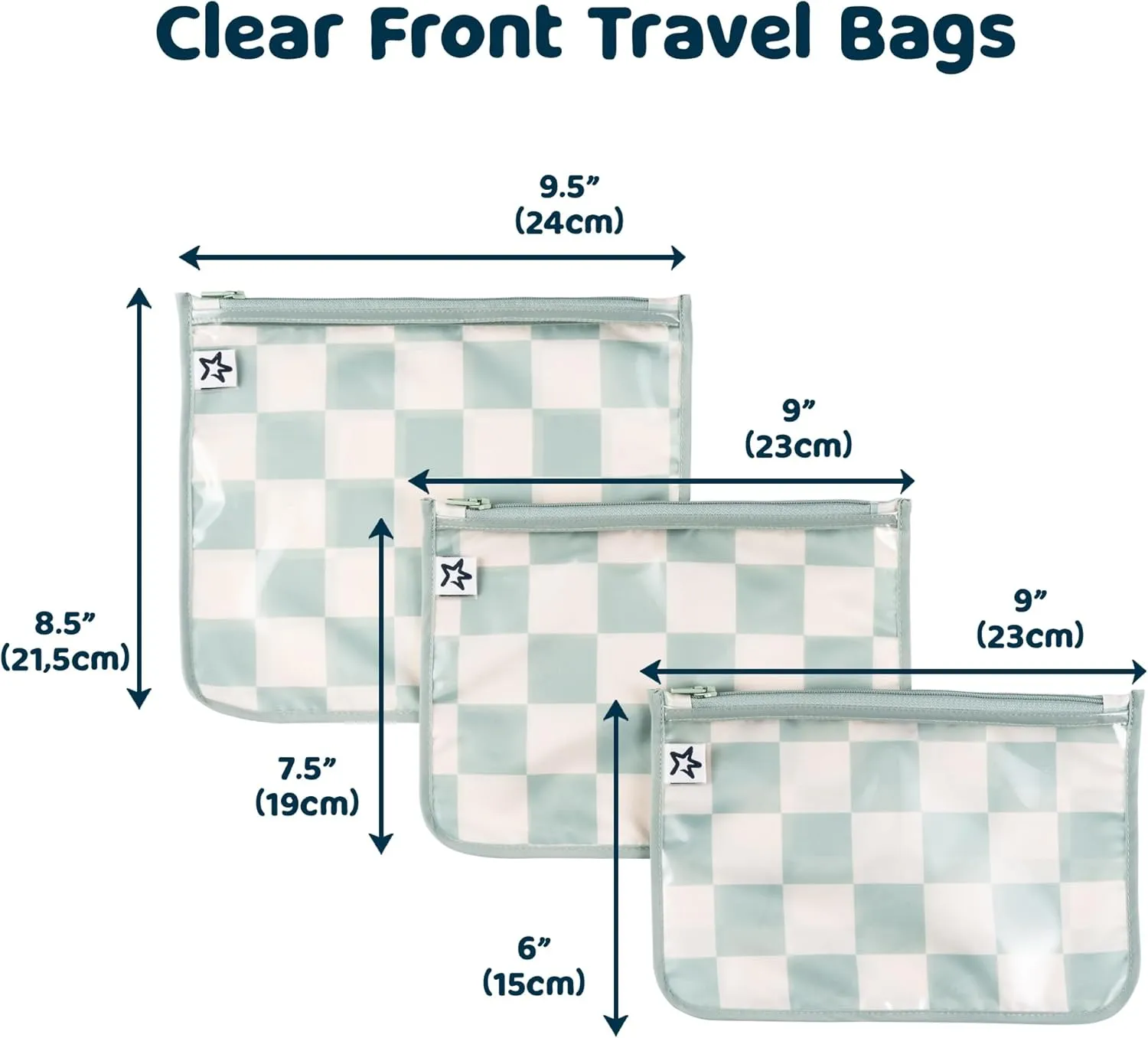 Tiny Twinkle Mess-proof Travel Bags, Airline Compliant, Zipper Closure, Clear Front Pouch, Diaper Bag Packing, Toiletry or Cosmetics Organizer