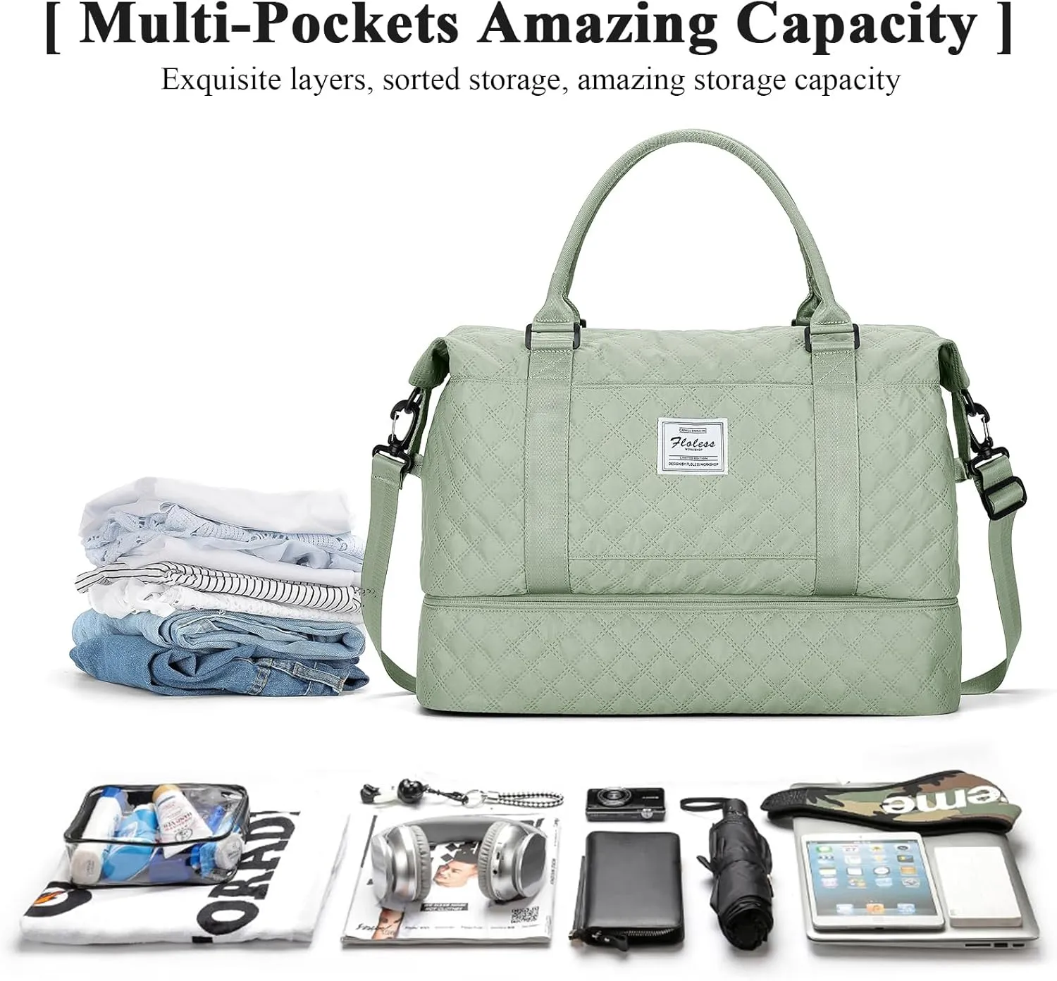 Travel Duffel Bag with Shoes Compartment, Overnight Weekender Bags for Women,Carry on Personal Item Bag