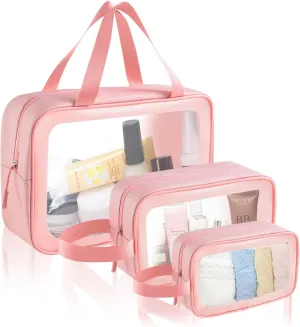 Travel Toiletry Bag for Women Men -Waterproof, Clear, Portable and Cute Makeup Cosmetic Bag Set (3-Pink)