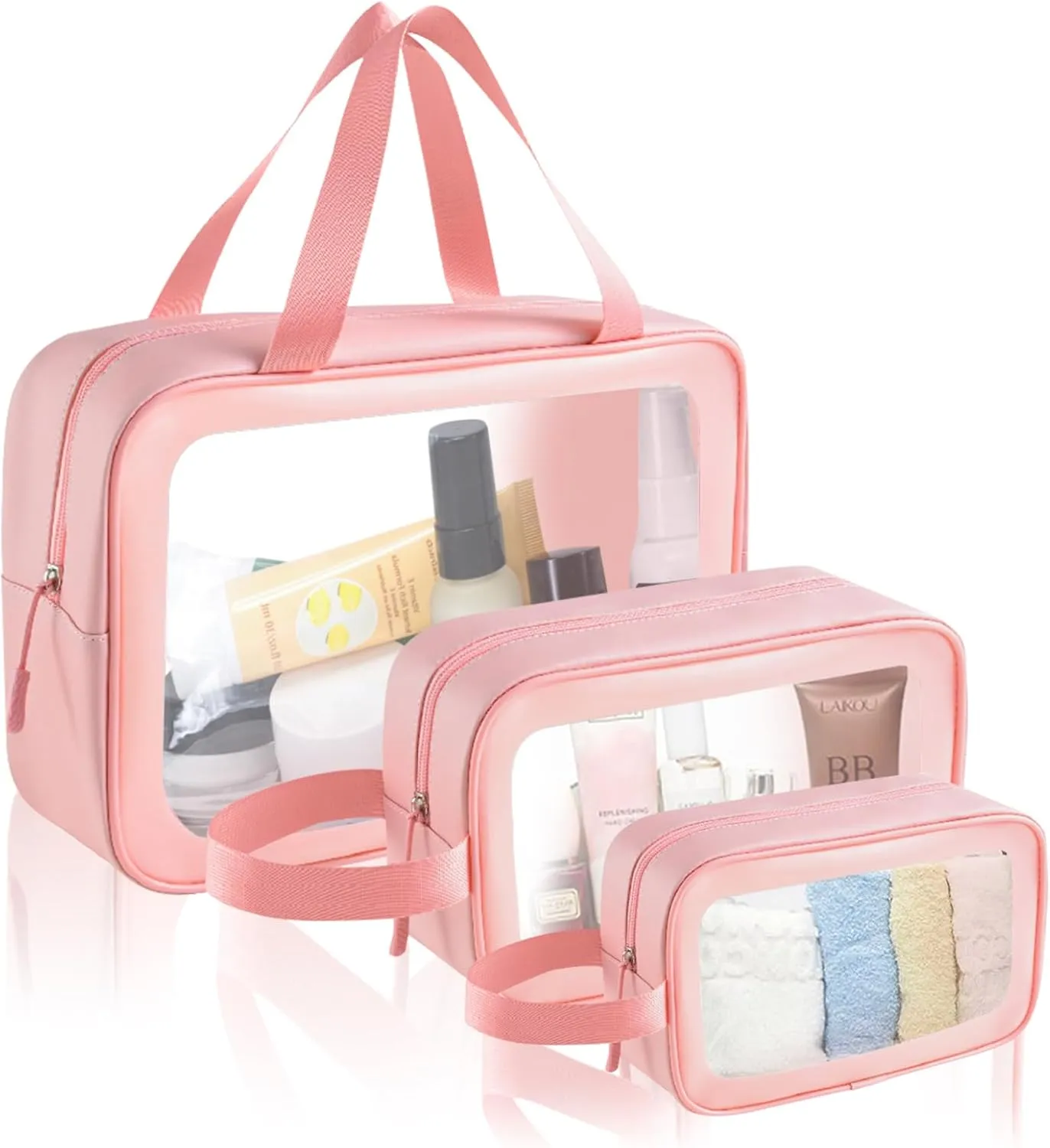 Travel Toiletry Bag for Women Men -Waterproof, Clear, Portable and Cute Makeup Cosmetic Bag Set (3-Pink)