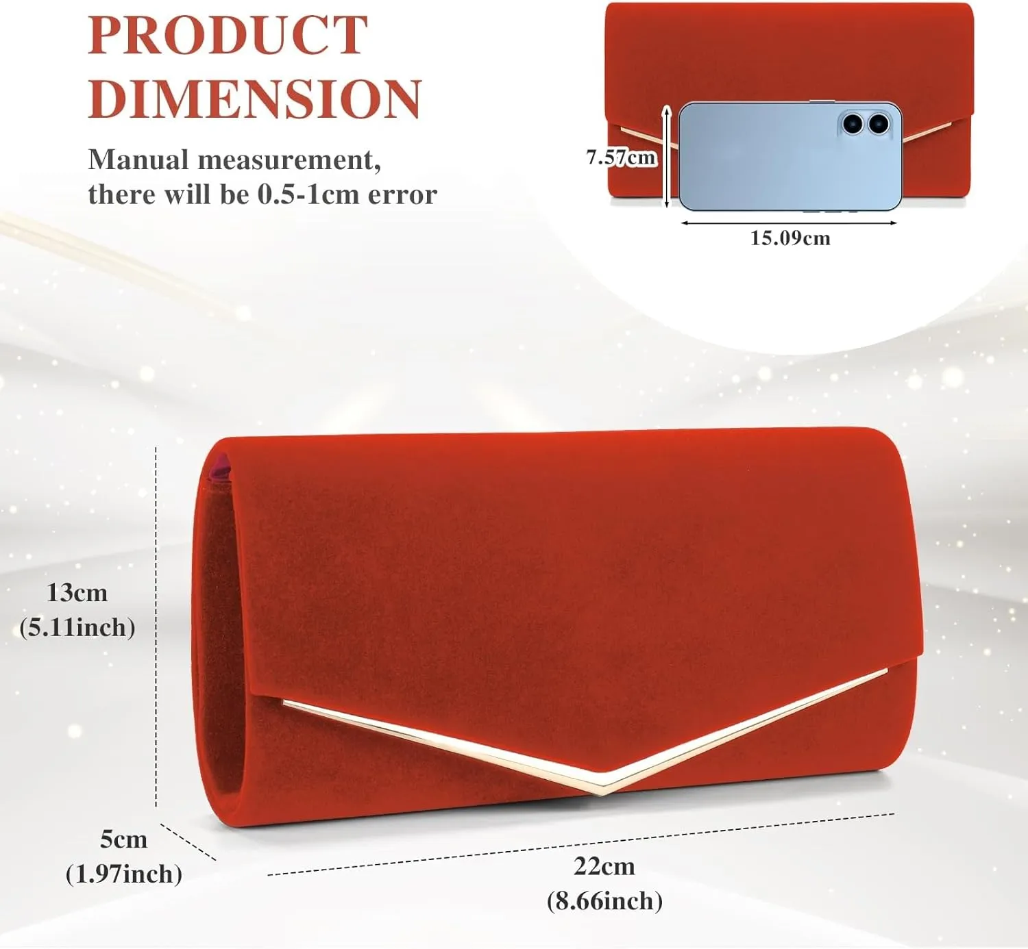 Velvet Clutch Bag for Women Black Formal Evening Bag Wedding Purse Red Suede Prom Cocktail Party Handbag with Chain