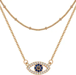 Vermeyen Gold Evil Eye Layered Necklaces for Women 14k Gold Plated Evil Eye Layering Necklaces Satellite Beaded Rose Gold Choker Necklaces Dainty Fake Diamond Pendant Necklace Set 2Pcs