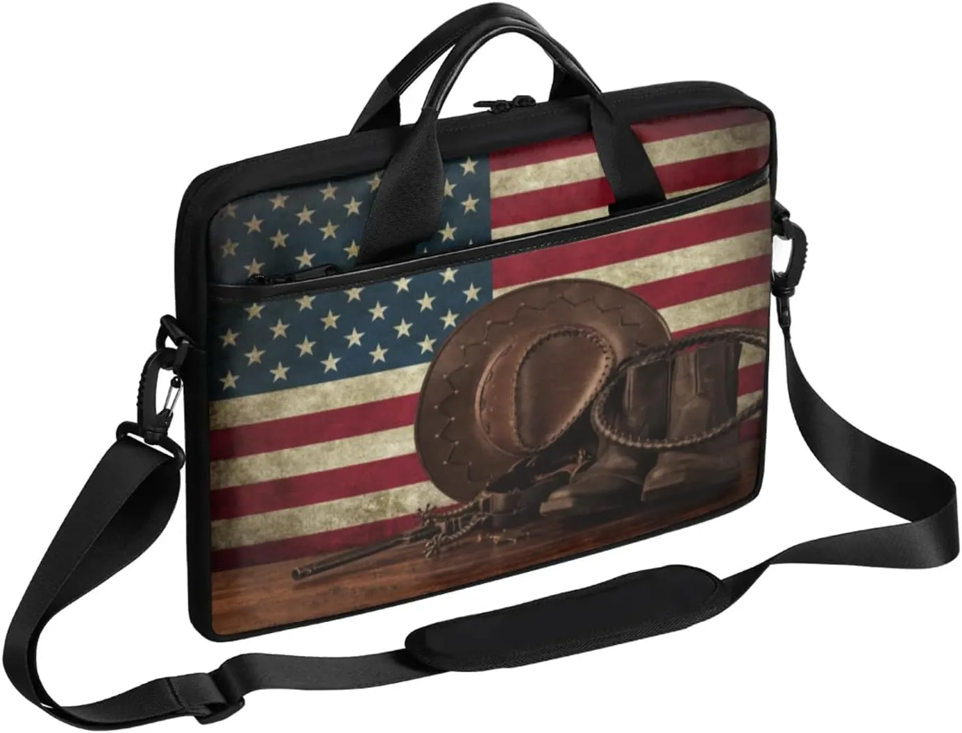 Vintage Flag Leather Boots Laptop Case Bag with Detachable Strap Waterproof Laptop Bag Notebook Carrying Case 15.6 inch Laptop Sleeve Bag for Men Women Work Travel
