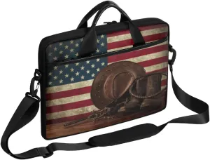 Vintage Flag Leather Boots Laptop Case Bag with Detachable Strap Waterproof Laptop Bag Notebook Carrying Case 15.6 inch Laptop Sleeve Bag for Men Women Work Travel