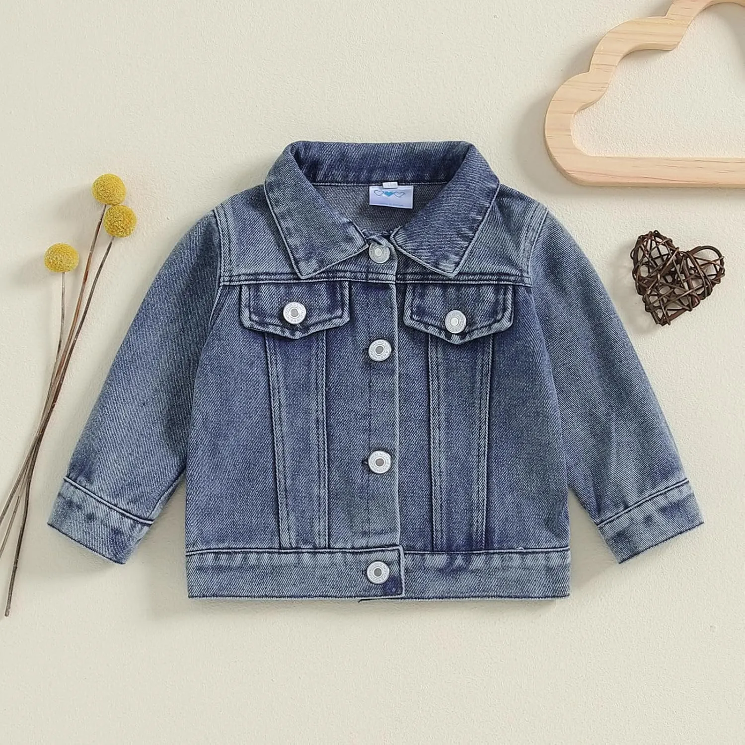 VISGOGO Toddler Baby Girl Jacket Big Lil Sister/Brother Letter Embroidery Jean Long Sleeve Cardigan Button Denim Coat