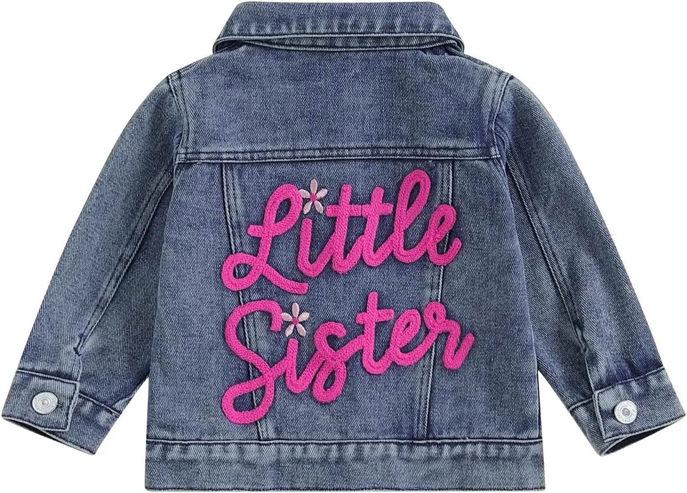 VISGOGO Toddler Baby Girl Jacket Big Lil Sister/Brother Letter Embroidery Jean Long Sleeve Cardigan Button Denim Coat