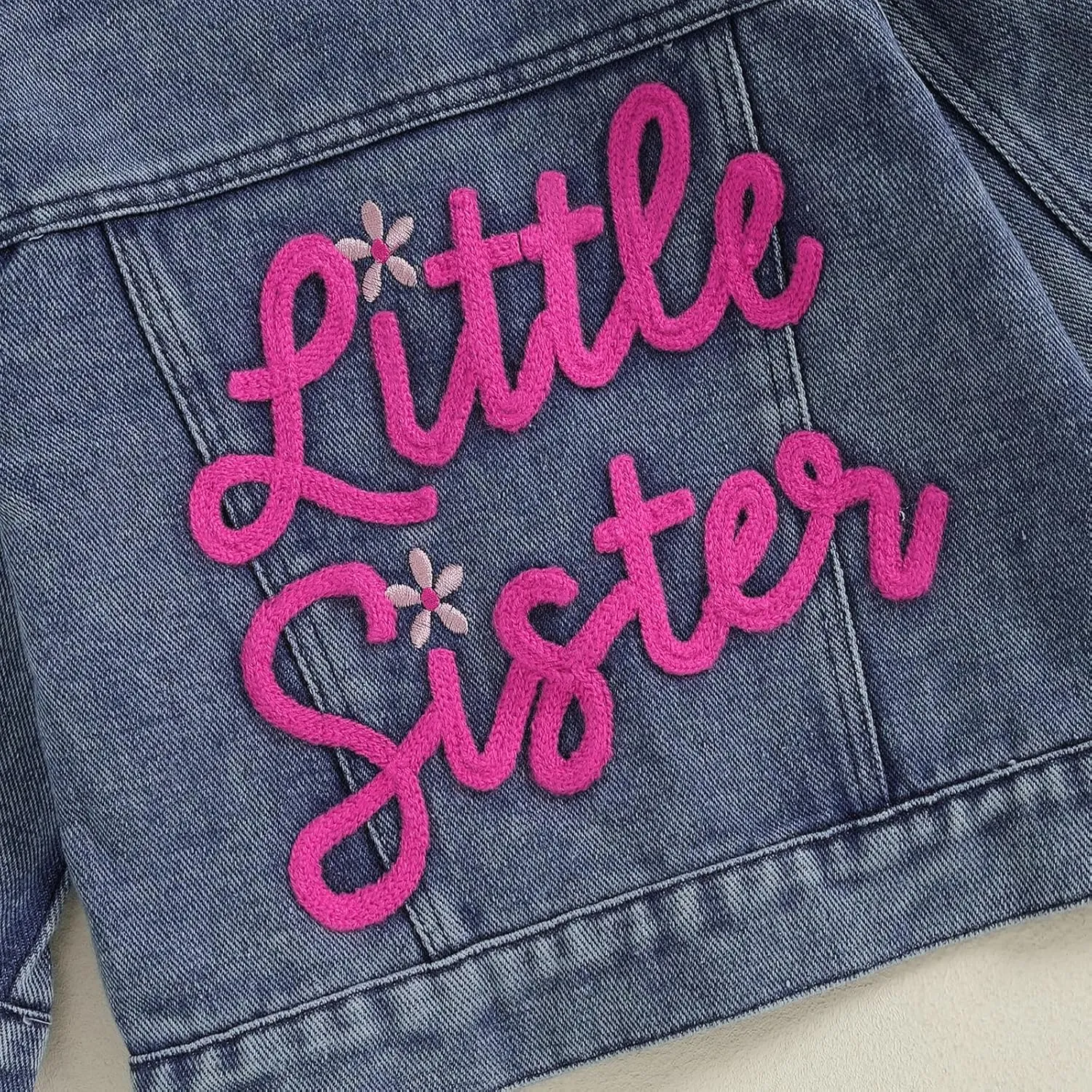 VISGOGO Toddler Baby Girl Jacket Big Lil Sister/Brother Letter Embroidery Jean Long Sleeve Cardigan Button Denim Coat