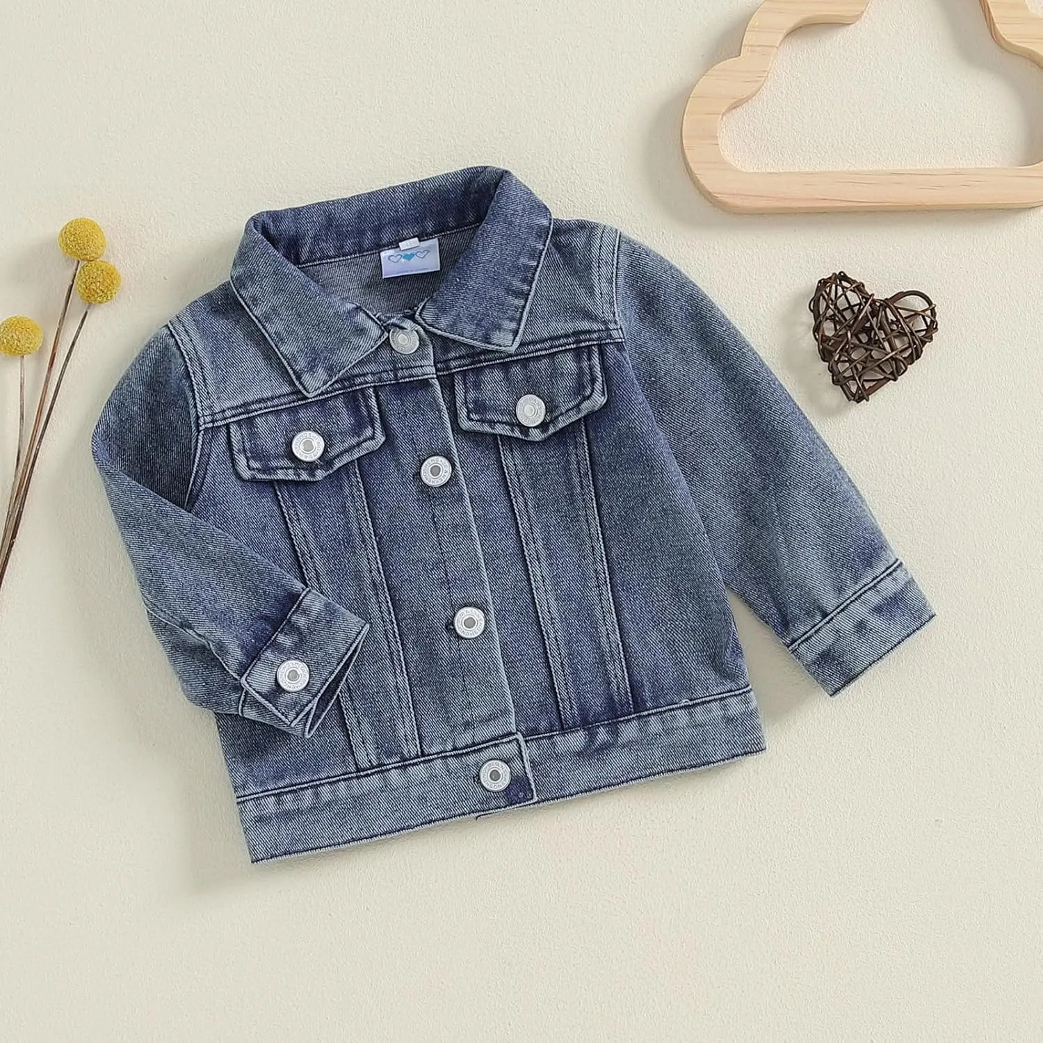 VISGOGO Toddler Baby Girl Jacket Big Lil Sister/Brother Letter Embroidery Jean Long Sleeve Cardigan Button Denim Coat