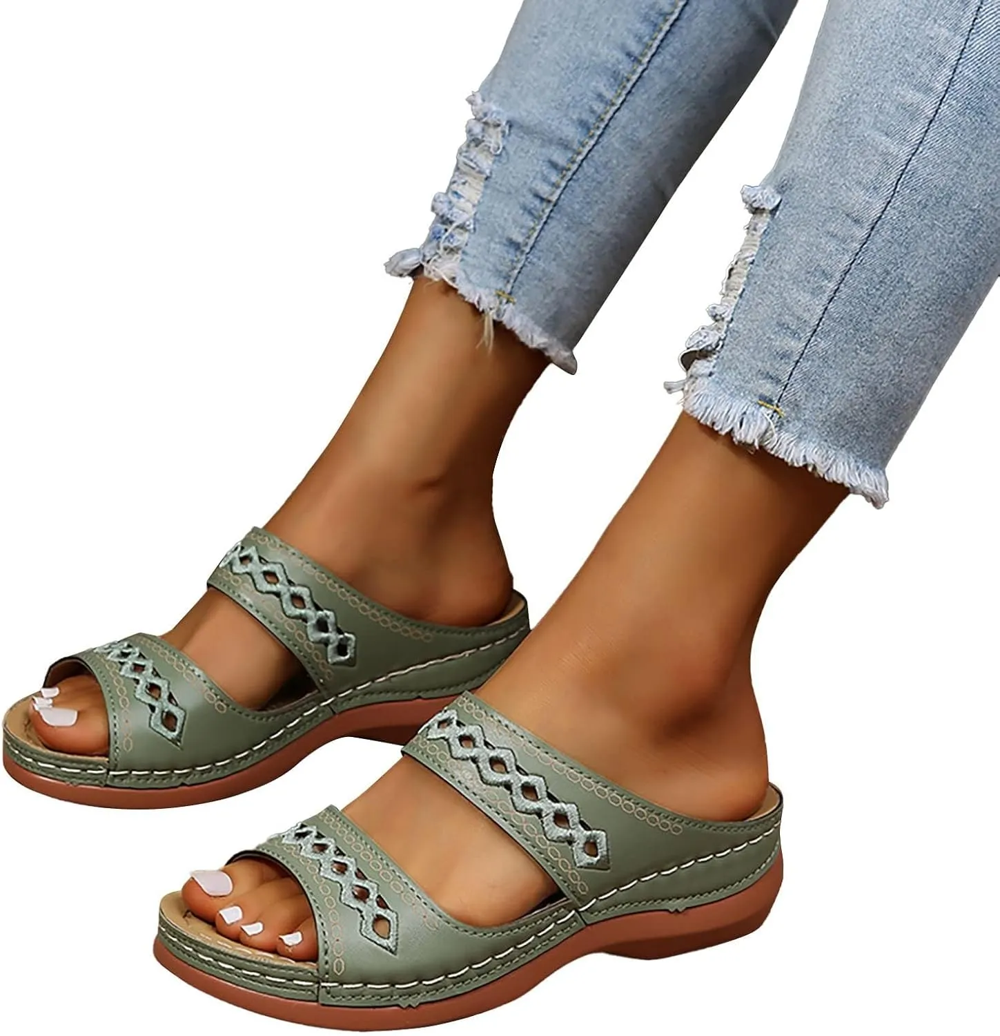 Wedge Sandals for Women,Comfortable Trendy Wedge Platform Arch Support Wide Width Flip Flops,Sandalias De Mujer Elegantes,Open Toe Platform Outdoor Flip Flops Shoes