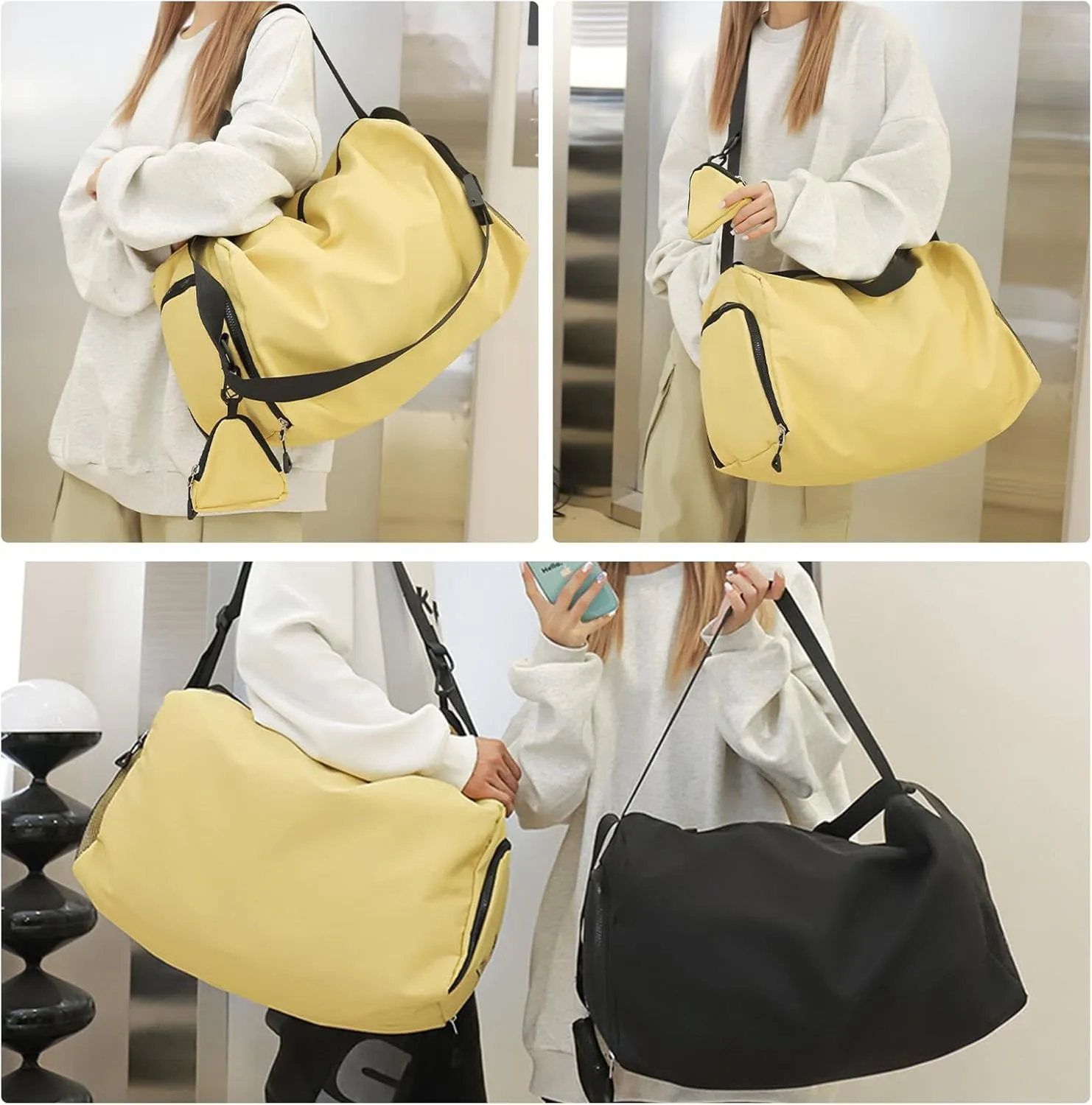 Weekender Bag  Geila Personal Item Duffel Bag with Shoes Compartment, Overnight Travel Bag, Yoga & Gym Bag (Yellow)