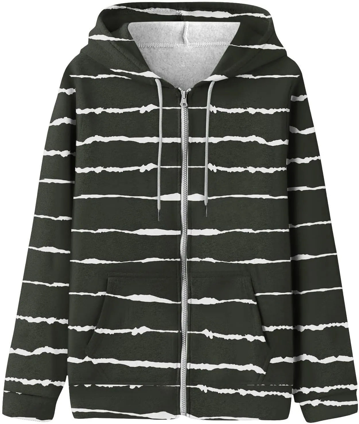 Winter Coats for Women 2024 Trendy Striped Hoodies Long Sleeve Cardigan Jackets Full Zip Drawstring Sweatshirt