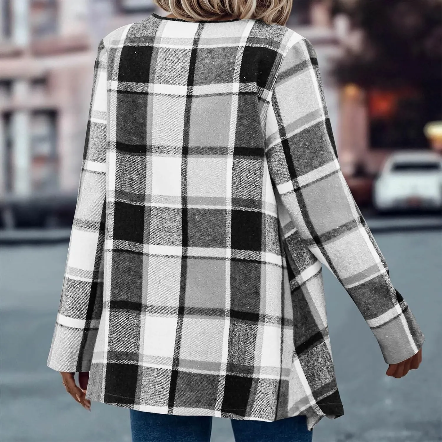 Winter Coats for Women Oversized Casual Cardigan Tops Long Sleeve Hoodless Plaid Jackets 2024 Fall Clothes