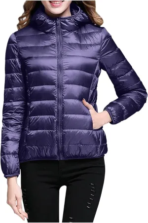 Winter Jacket Women Women Warm Lightweight Hooded Windproof Winter Coat With Recycled Insulation Blue Jacket