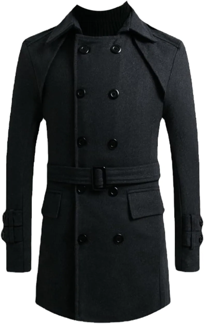 Winter Men's Double-Breasted Middle Long Scarf Collar Cotton-Padded Thick Warm Woolen Coat Male Trench Overcoat