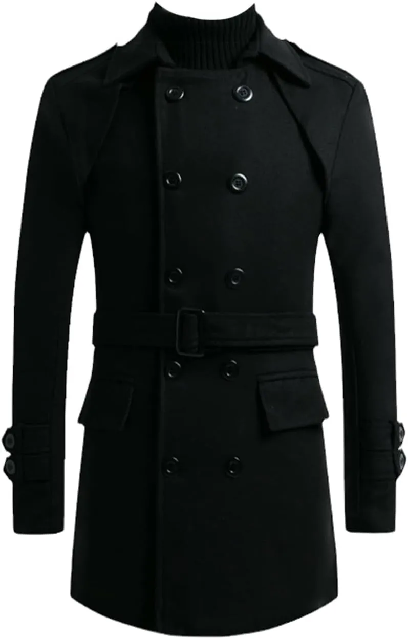 Winter Men's Double-Breasted Middle Long Scarf Collar Cotton-Padded Thick Warm Woolen Coat Male Trench Overcoat