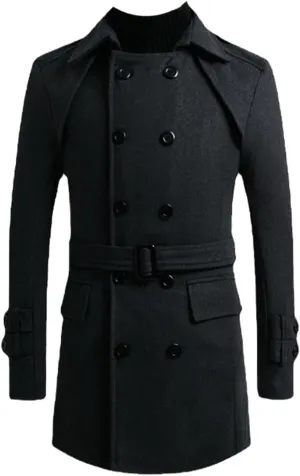 Winter Men's Double-Breasted Middle Long Scarf Collar Cotton-Padded Thick Warm Woolen Coat Male Trench Overcoat