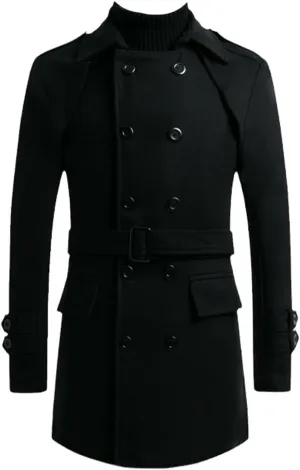 Winter Men's Double-Breasted Middle Long Scarf Collar Cotton-Padded Thick Warm Woolen Coat Male Trench Overcoat