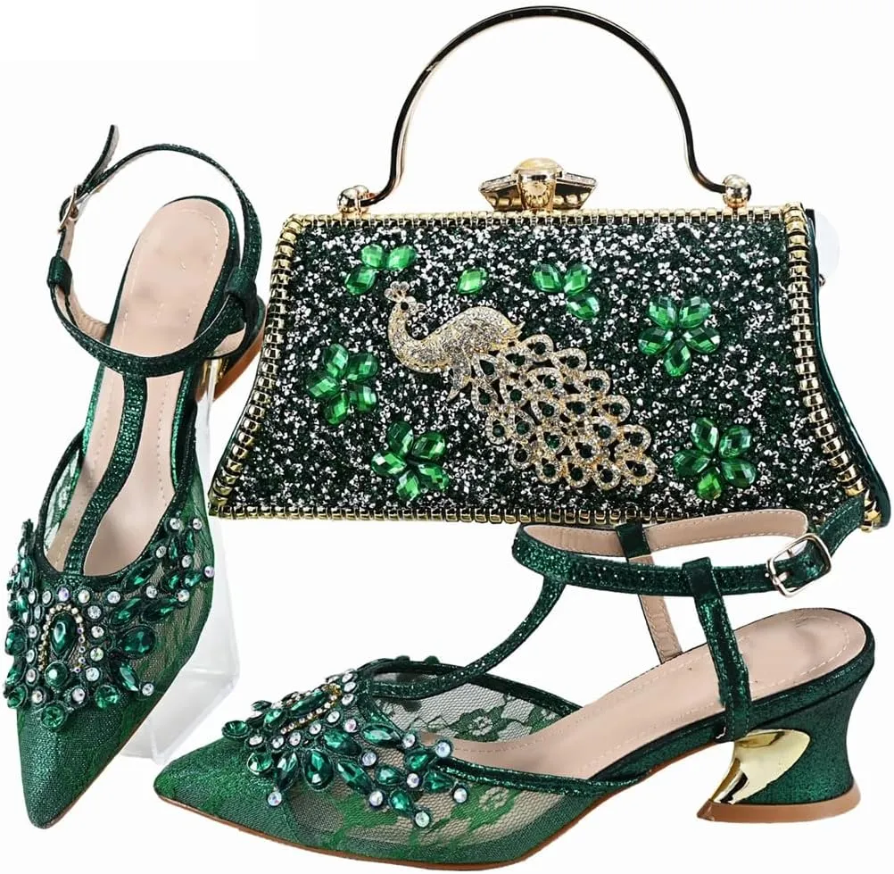 Wjnvfioo Women Evening Dress Shoes Bag Set Italian Style Sparkling Mesh Wedding Set