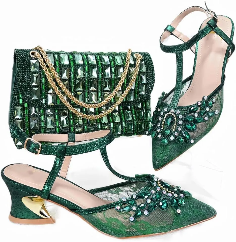 Wjnvfioo Women Evening Dress Shoes Bag Set Italian Style Sparkling Mesh Wedding Set