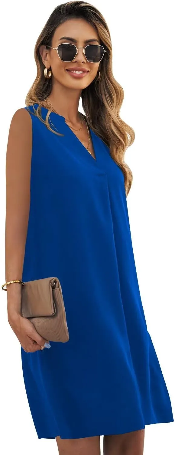 Wkior Summer Dresses for Women 2025 V Neck Sleeveless Casual Shirt Dress Shift DressesS-2XL