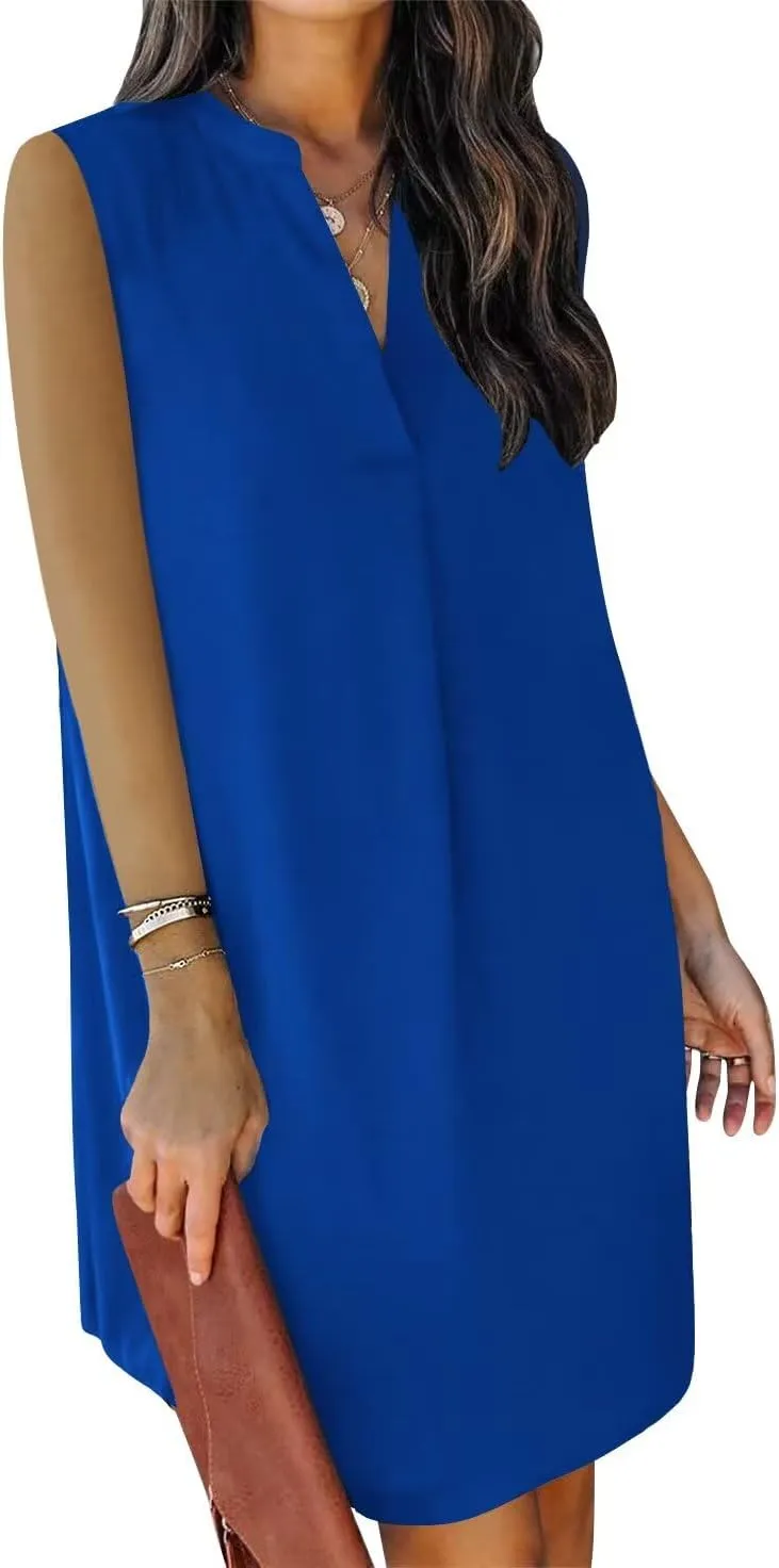 Wkior Summer Dresses for Women 2025 V Neck Sleeveless Casual Shirt Dress Shift DressesS-2XL
