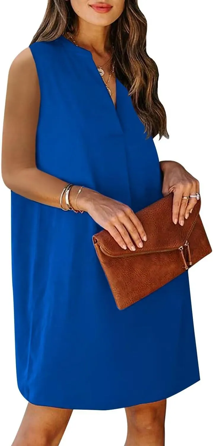 Wkior Summer Dresses for Women 2025 V Neck Sleeveless Casual Shirt Dress Shift DressesS-2XL