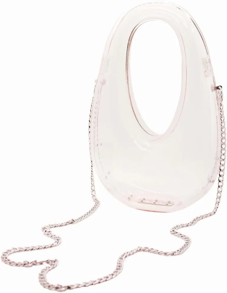 Women Acrylic Clutch Purse Egg Shape Evening Bag Metallic Top Handle Handbag Mirror Shoulder Bag for Wedding Party