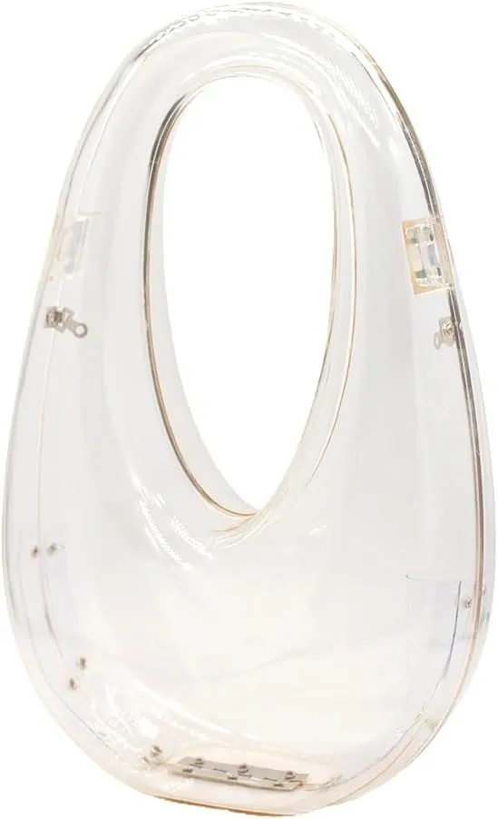 Women Acrylic Clutch Purse Egg Shape Evening Bag Metallic Top Handle Handbag Mirror Shoulder Bag for Wedding Party
