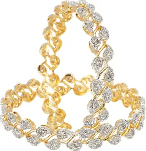 Women Bangle Gold Plated American Diamond Studded Sparkling Leafy Designed Set Of 2 Bangle Jewellery (2.4)