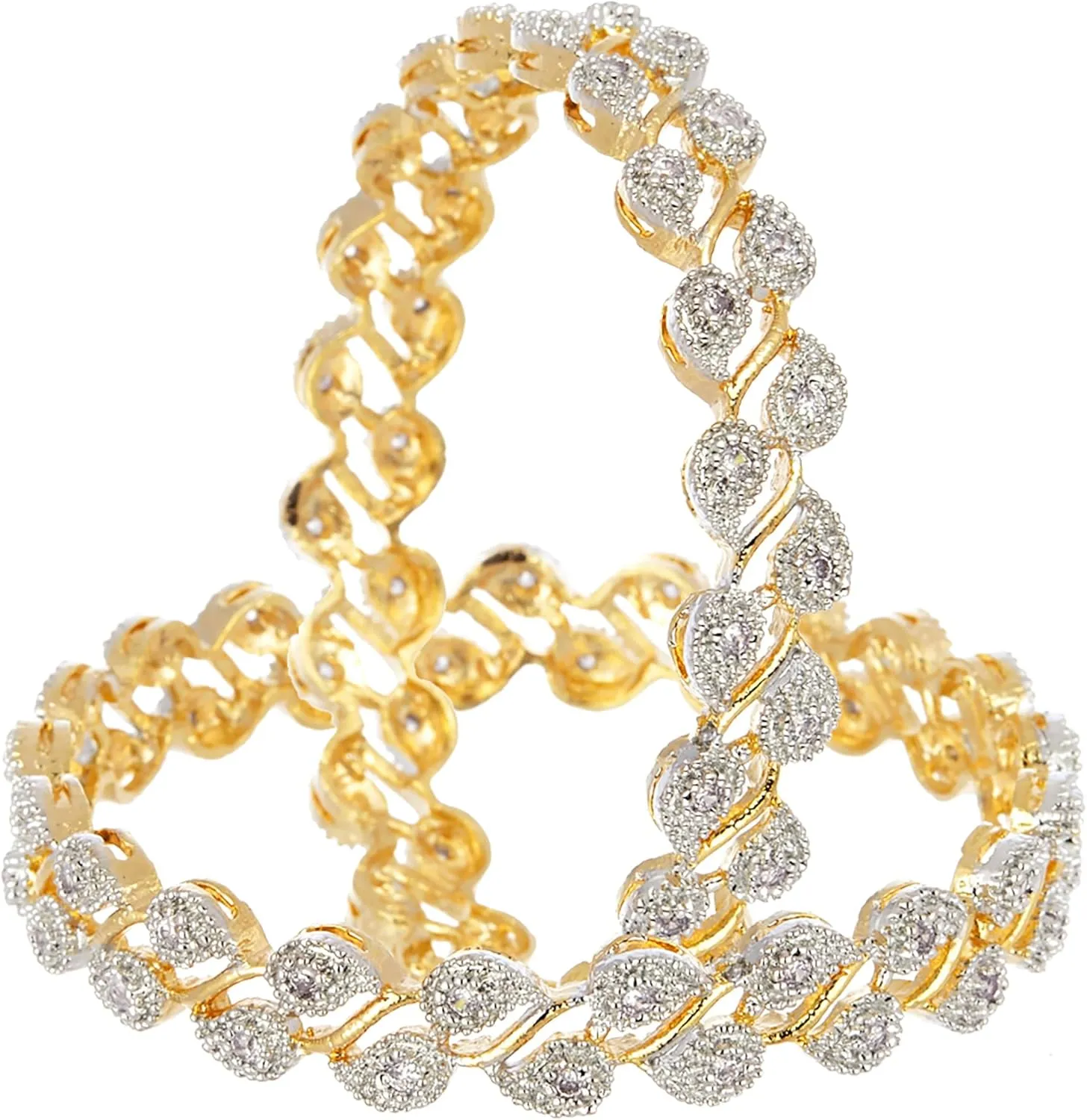 Women Bangle Gold Plated American Diamond Studded Sparkling Leafy Designed Set Of 2 Bangle Jewellery (2.4)