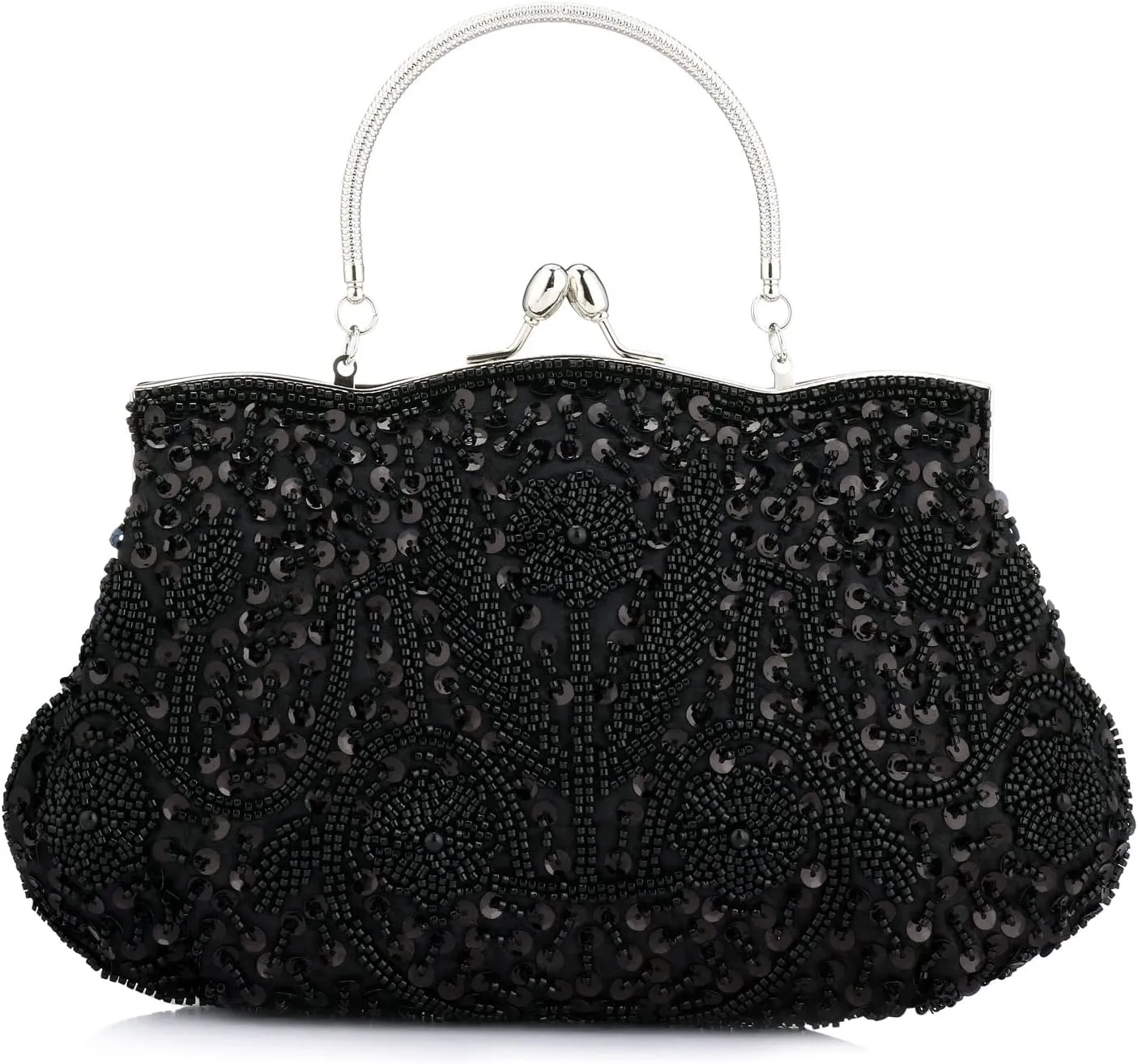 Women Beaded Sequin Design Flowers Evening Wedding Clutch Handbag Purse Vintage Beaded Embroidery Crossbody Evening Bag