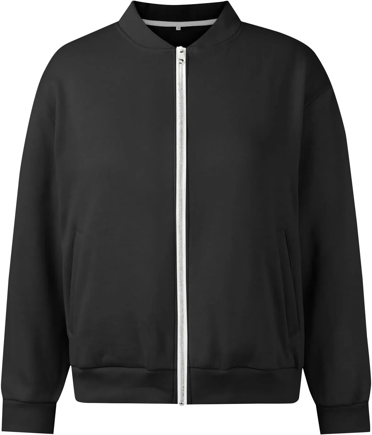 Women Bomber Jacket Casual Zip Up Fleece Jacket Trendy Lightweight Cropped Windbreaker Comfy Fall Coats with Pockets