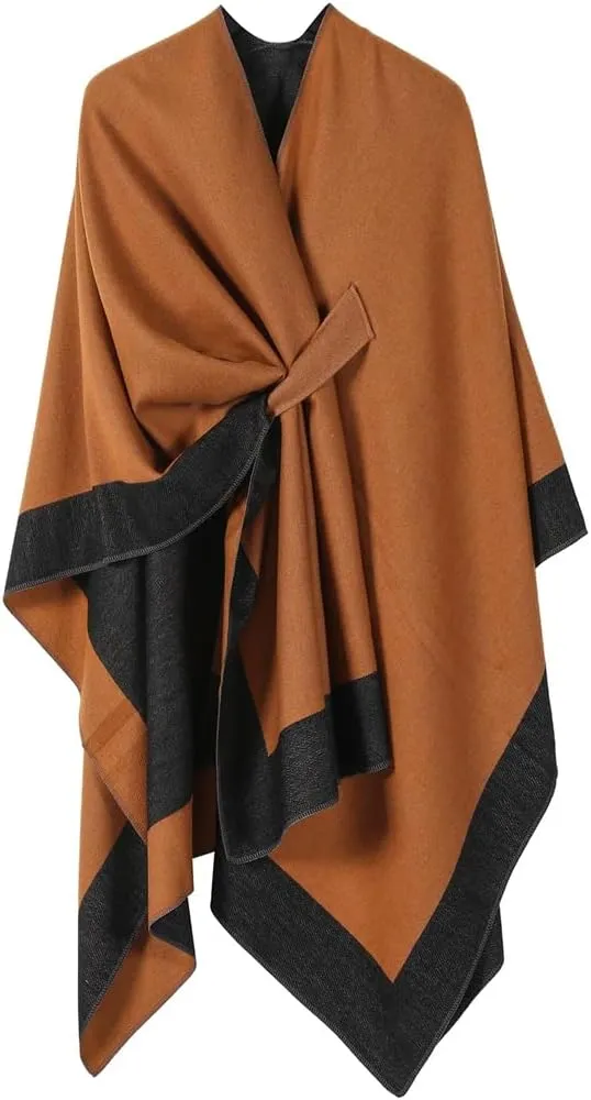 Women Cape Knitted Cardigan Irregular Capes Ponchos Solid Color Capes Coffee Cloak