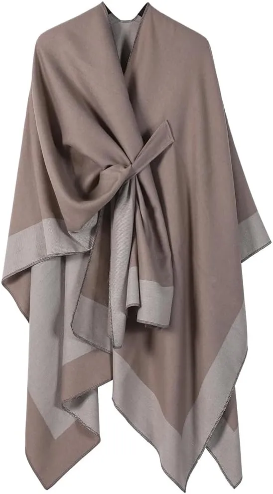 Women Cape Knitted Cardigan Irregular Capes Ponchos Solid Color Capes Coffee Cloak