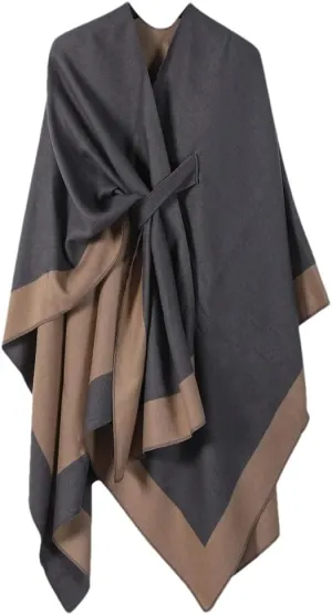 Women Cape Knitted Cardigan Irregular Capes Ponchos Solid Color Capes Coffee Cloak
