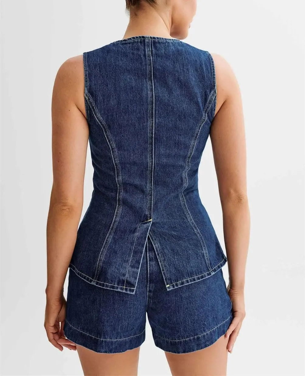 Women Casual High-Waisted Denim Skirt Set Women's Sleeveless Vest Denim Shorts