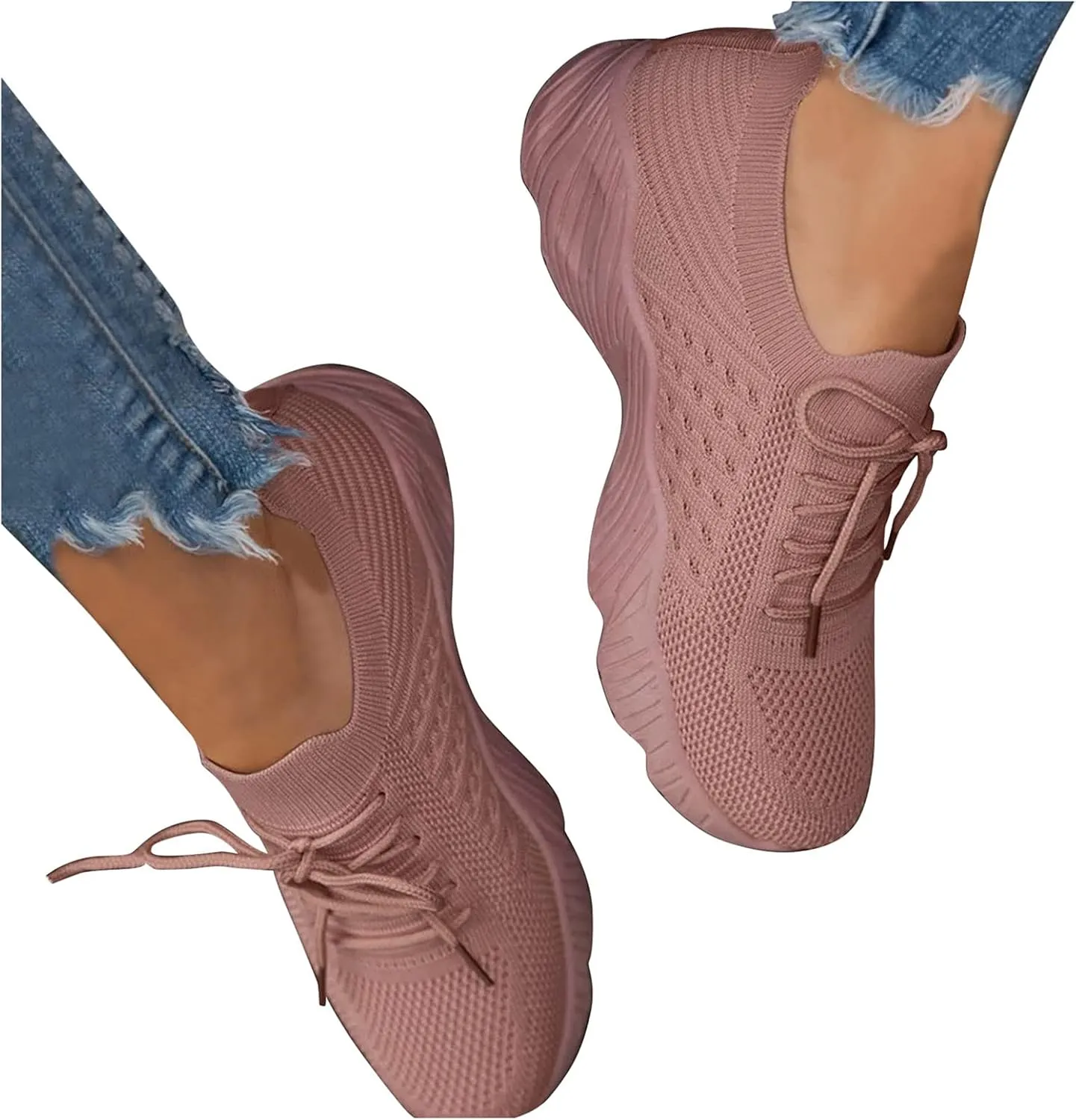 Women Mesh Sneakers Lace Up Slip on Running Shoes Non Slip Breathable Walking Shoes Orthopedic Casual Sneakers with Arch Support