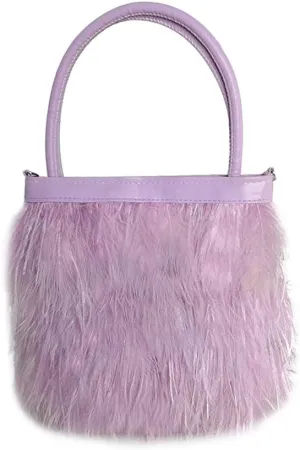 Women Ostrich Feather Purse Tote Bag Fluffy Purse Clutch Feather Evening Handbag Purses and Clutches for Wedding Party Purple