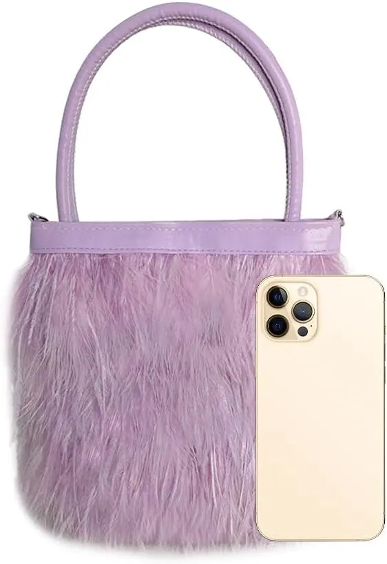 Women Ostrich Feather Purse Tote Bag Fluffy Purse Clutch Feather Evening Handbag Purses and Clutches for Wedding Party Purple