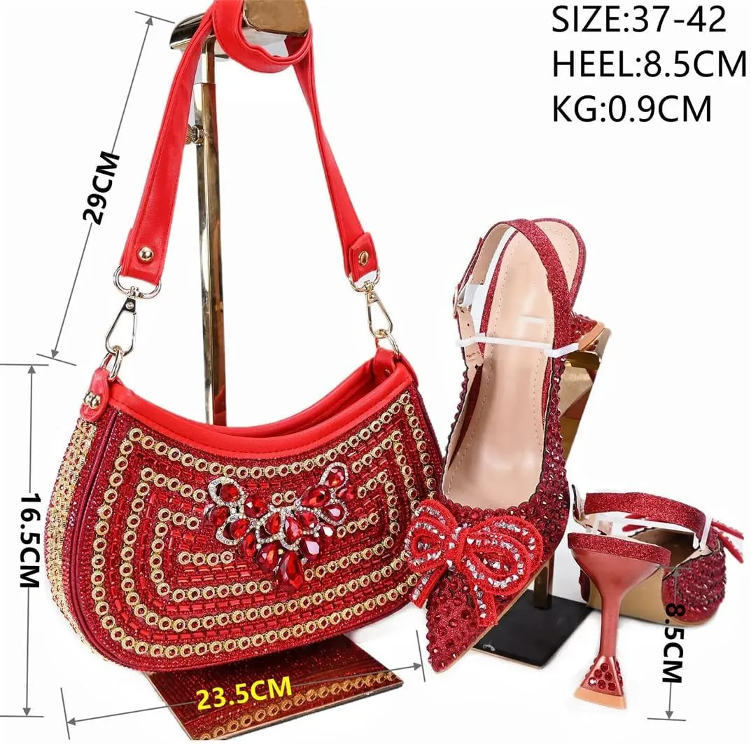 Women Shoes and Bag Set Thin Heel Buckle Strap Pumps Wedding Shoe Bag Matching Set