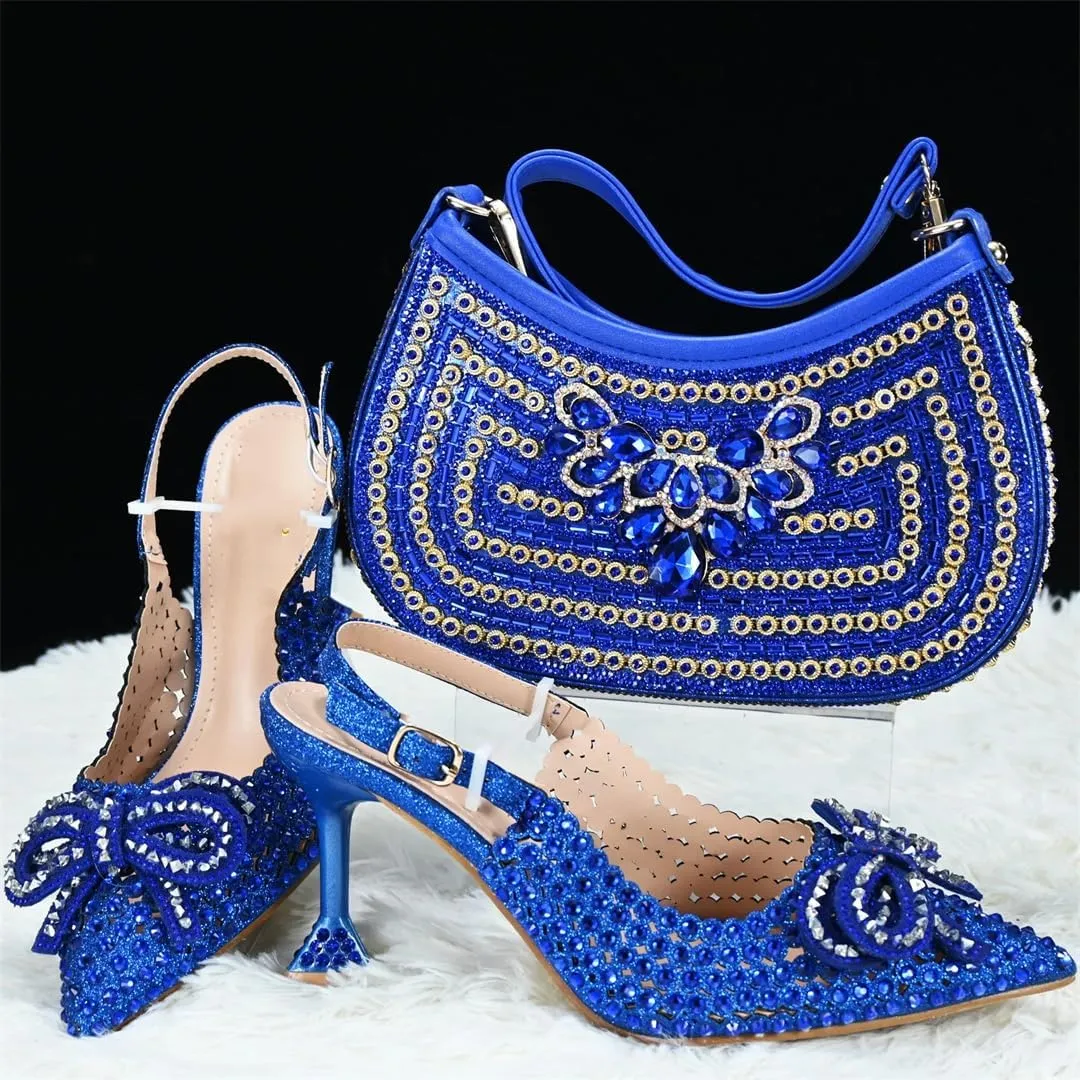 Women Shoes and Bag Set Thin Heel Buckle Strap Pumps Wedding Shoe Bag Matching Set