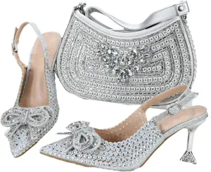 Women Shoes and Bag Set Thin Heel Buckle Strap Pumps Wedding Shoe Bag Matching Set